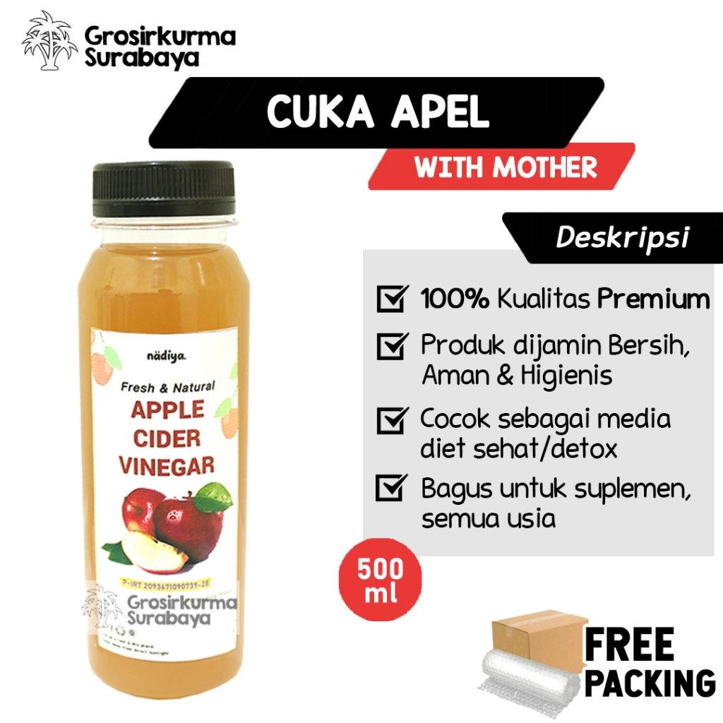 

CUKA APEL WITH MOTHER 500ML ASLI ORGANIK Apple Cider Vinegar Untuk Diet Sehat Keto Detox JSR