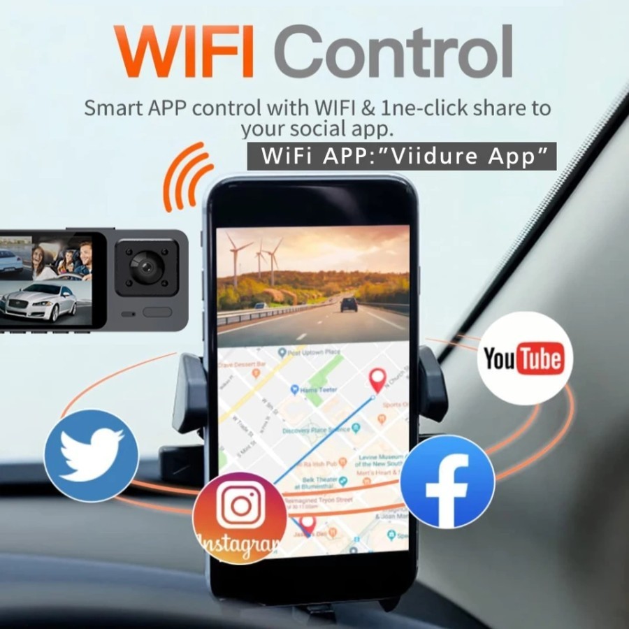 MH - KAMERA MOBIL 2 KAMERA WIFI FULL HD LAYAR 2IN DVR MOBIL DASHCAM S103