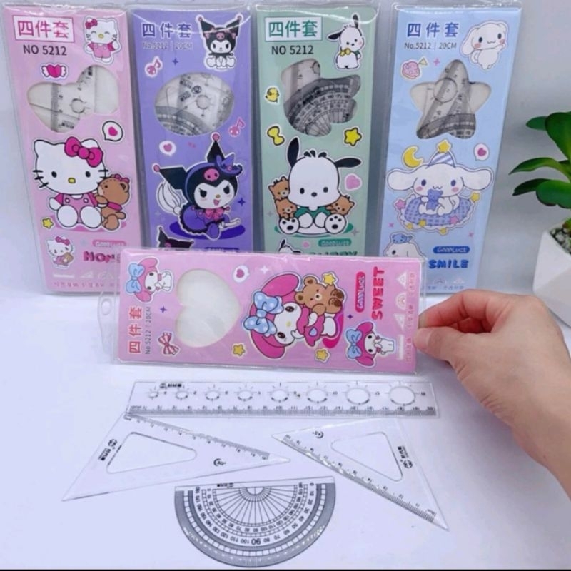

Penggaris 4in1 set dompet mika sanrio, kartun / set penggaris 4 pcs dompet mika / penggaris set 4in1 dompet mika
