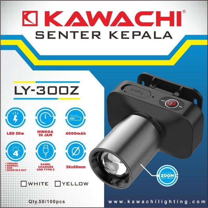 Senter kepala Kawachi 30watt zoomable LY-300Z cahaya putih