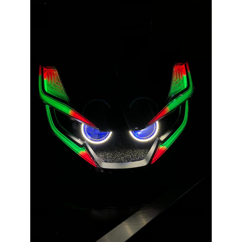 PROJECTOR BILED AES TURBO EXSPERIENCE 2,5 INCH PCX 160 DRL ALIS RGB SMARTPHONE LENGKAP HEADLEMP