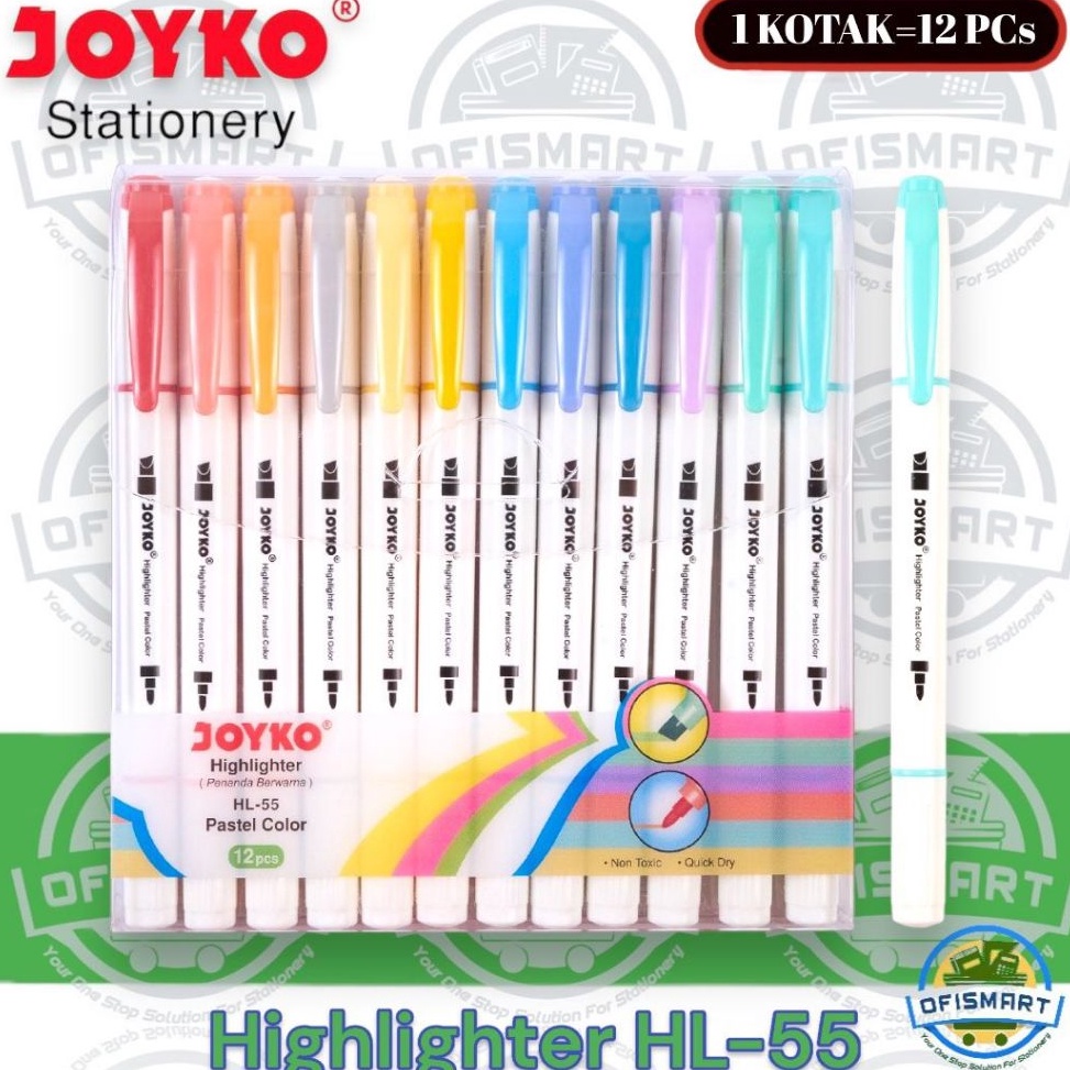 

Joyko Highlighter HL 55 Pastel 12 Warna 1SET12PCs KODE W9W4