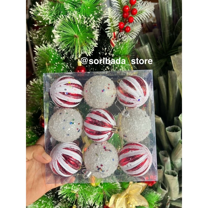 Bola Natal Merah Putih | Bola Hiasan Natal | Dekorasi Natal | Perlengkapan Natal | Hiasan Natal Mewa