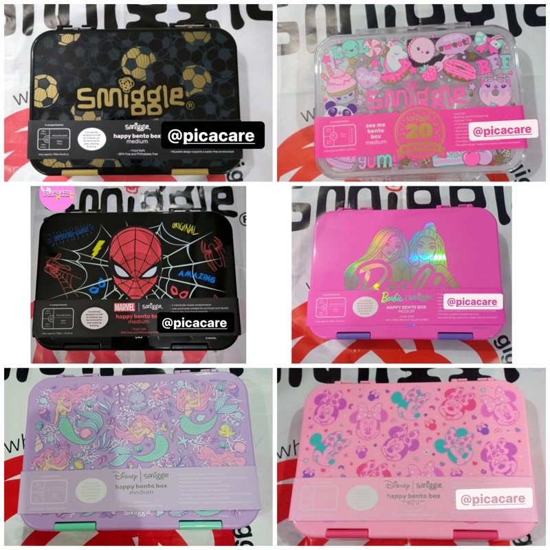 Smiggle Lunch Box Bento - Black / Pink Unicorn Shark Kitten Kucing Army Dino Kotak Tempat Makan Seka