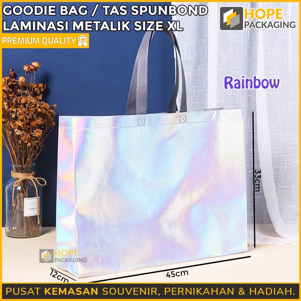 

HEBOH Tas Shopping Bag Laminasi Metalik Size XL 33x45x12 cm Goodie Bag Rainbow Tas Cooler Bag Serbaguna Tas Souvenir Hampers Hadiah Tas Travel Goodie Bag Laminasi Tas Belanja Spunbond Laminasi Tas Souvenir Ultah Tas Kado Tas Bingkisa