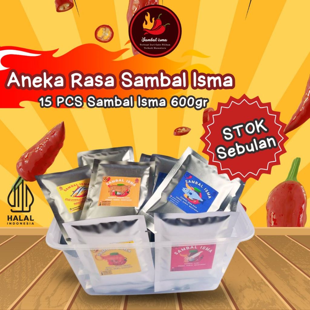 

PAKET BOX SAMBAL FAVORIT 600 GR ISI 15 PCS SAMBAL ISMA 40 GR