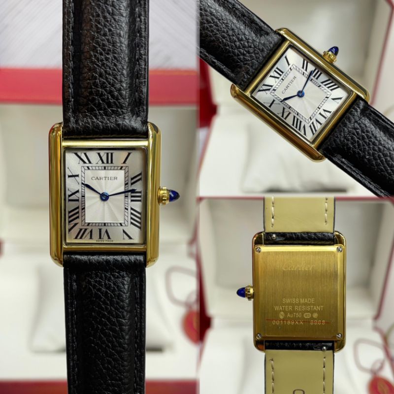 JAM TANGAN WANITA CARTIER TANK ROMAWI JERUK LEATHER JAPAN QUARTZ SUPER PREMIUM AAA