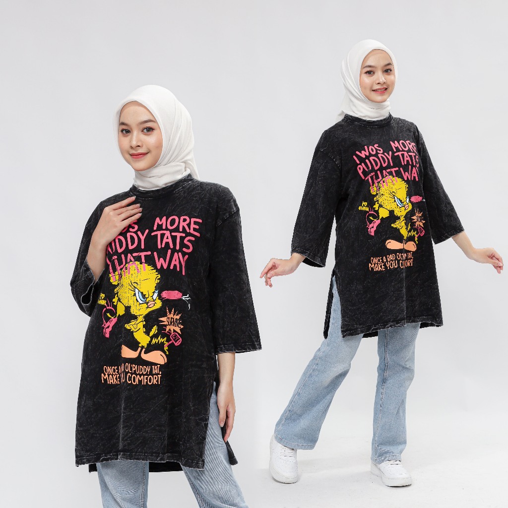 SURVIVE | Atasan kaos tunik wanita vintage lengan 7/8