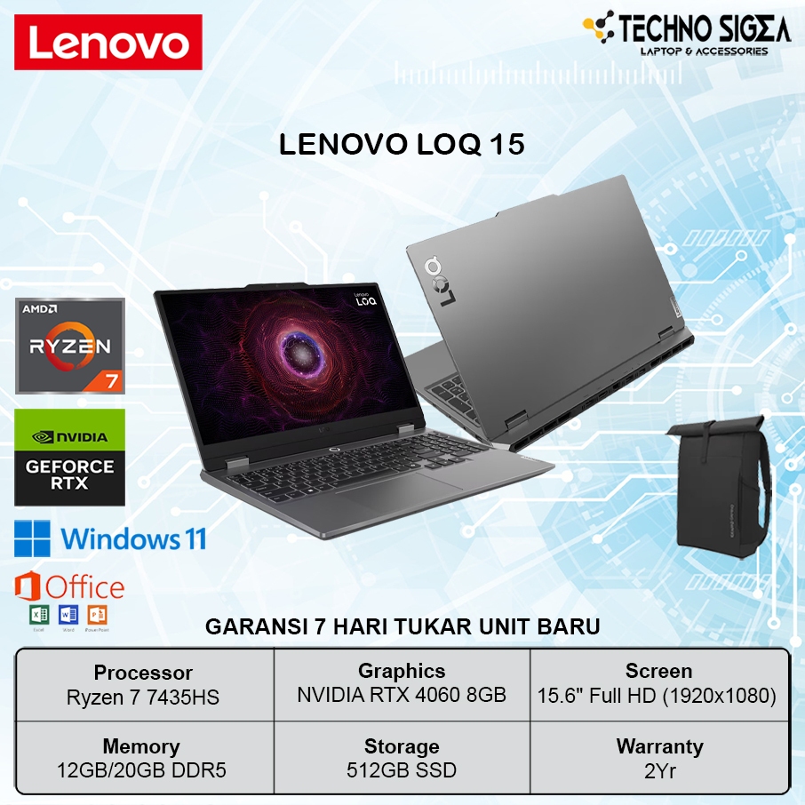 LENOVO LOQ 15 Ryzen 7 7435HS RTX4060 8GB 20GB 512GB 15.6 FHD 144Hz 100SRGB