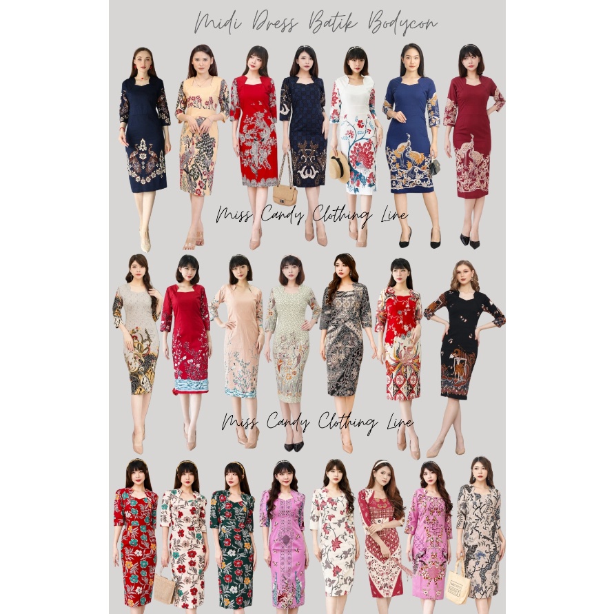 KF7 Midi Dress Batik Bodycon Wanita Modern Katun Stretch 132 577