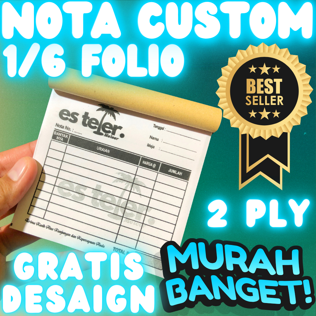 

Cetak Nota Custom 2 Ply ukuran 1/6 Folio Gratis Desaign dan Logo Toko Isi 100 lembar Per-Buku