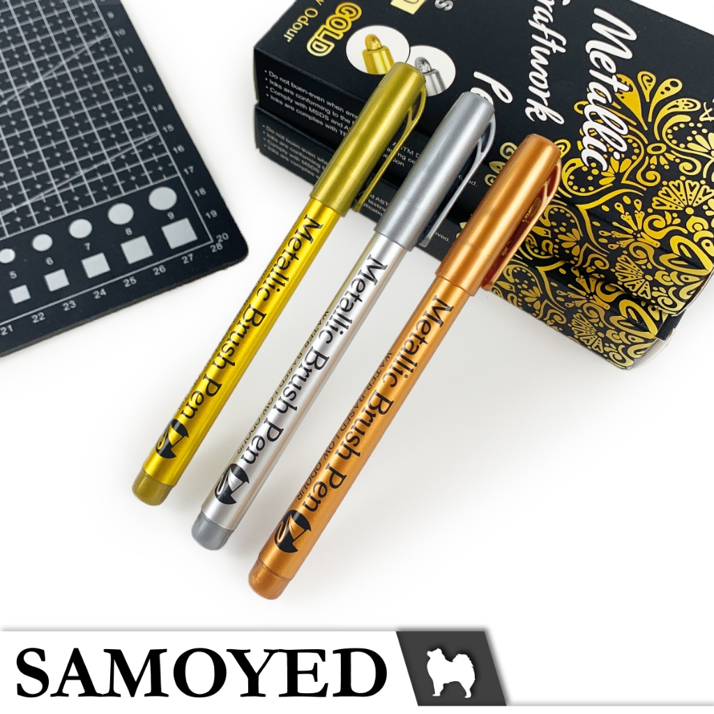 

SAMOYED GN-550B Pena / Spidol Kuas Warna / Tinta Metalik Emas / Perak / Metallic Brush / Scrapbook Pen / Paint Marker Gold / Silver