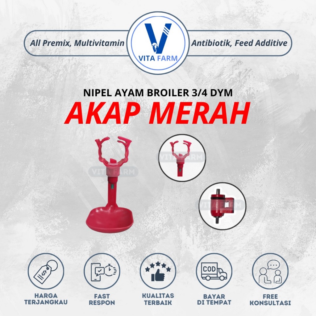Nipel Nipple Ayam Broiler Pedaging Drinker Tempat Minum Akap Merah 3/4 Dym