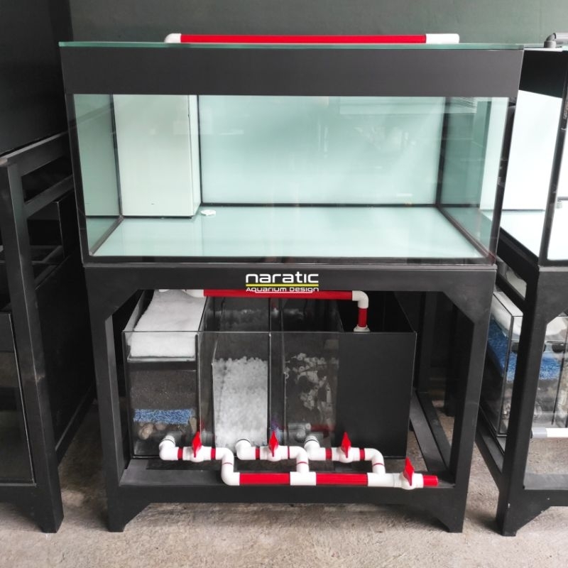 Aquarium fullset 100x50x50 10mm sump filter instalasi pipa ty