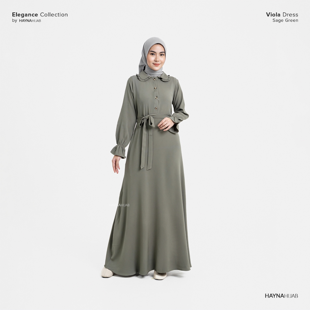 HAYNA Viola Dress (Sage Green) - Daily Dress Busui Friendly Korean Style Gamis Wanita Muslim