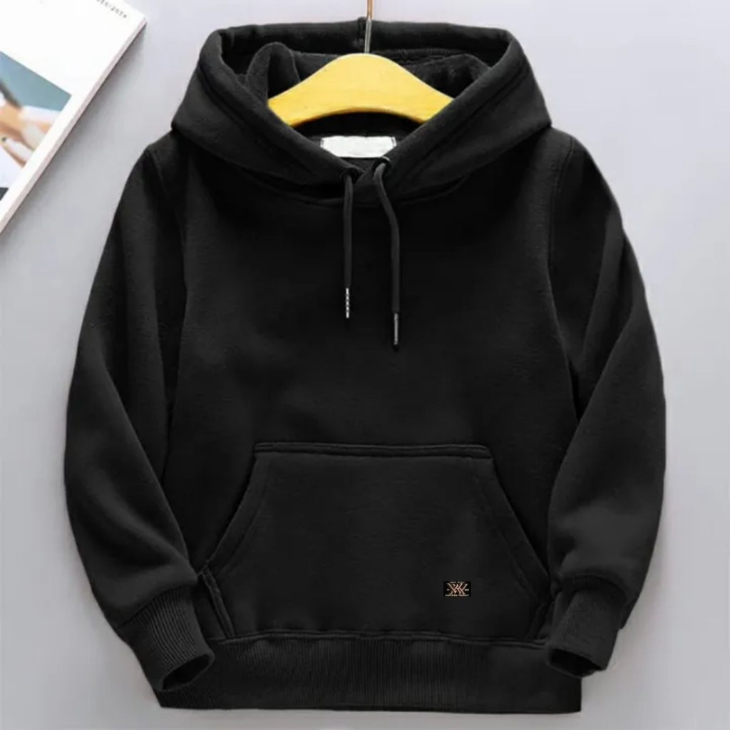 Sweater Hoodie anak simpel motif polos umur 2 - 12 tahun laki laki perempuan warna Hitam