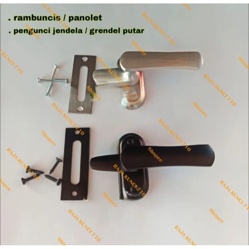 Kunci Jendela Kayu - Selot - Jendela - Rambuncis Hitam / Silver