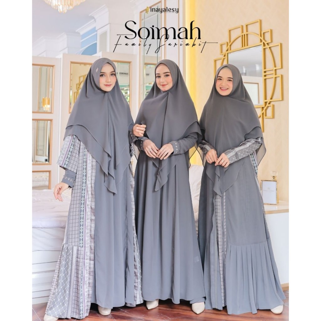 SOIMAH By Inayalesy, gamis premium, gamis ceruty, gamis syari set khimar, gamis cantik