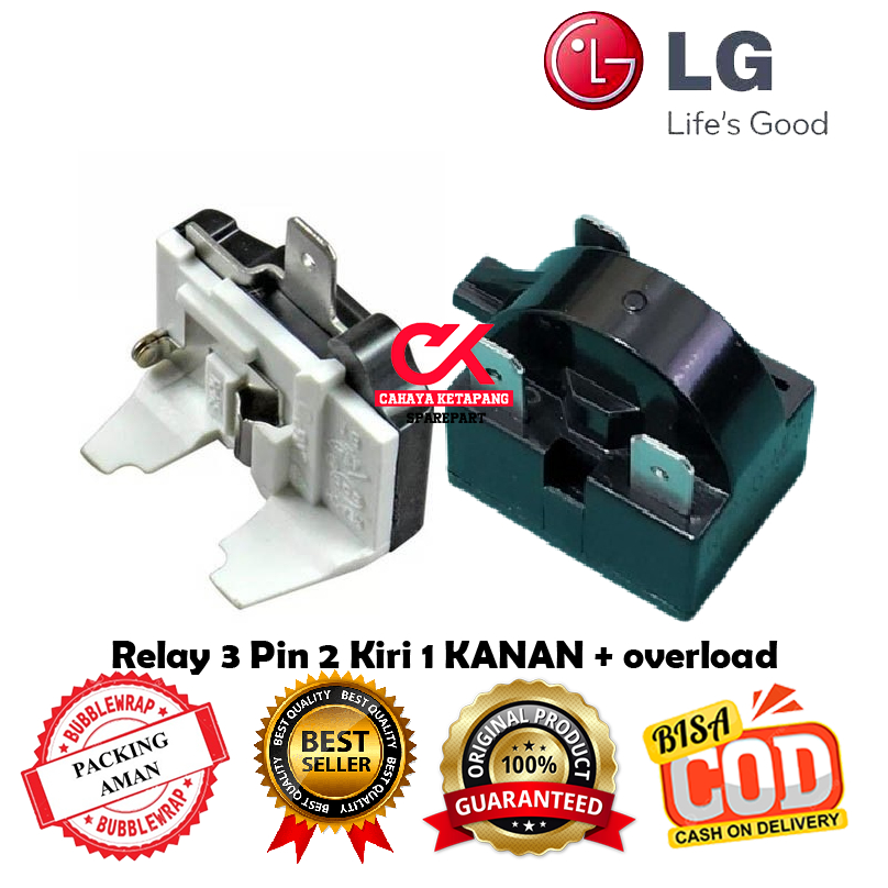 Relay 3 Pin 2 kiri 1 kanan + Ptc Overload Kulkas LG 1 pintu / 2 pintu