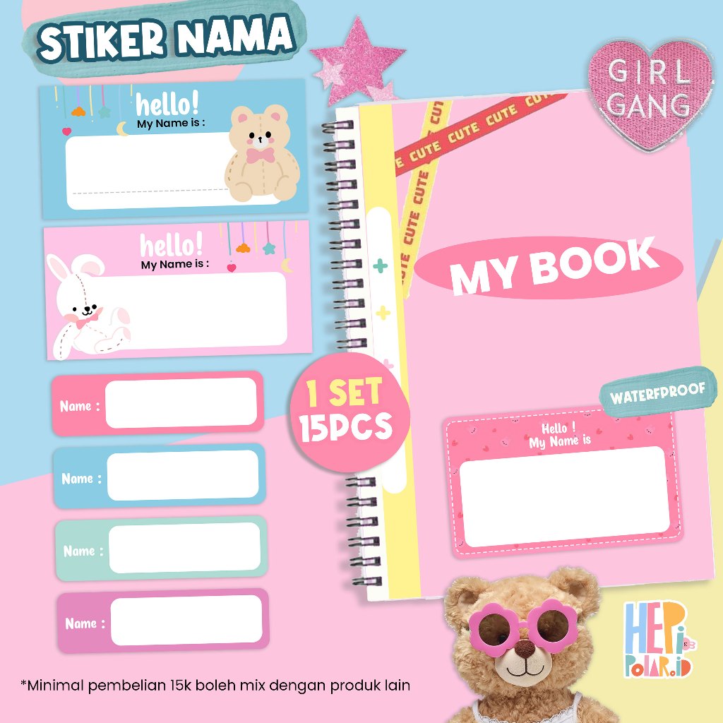 

Satu Set Stiker Nama Label Sticker Sticker label Nama Anak Buku Sekolah Stiker nama buku