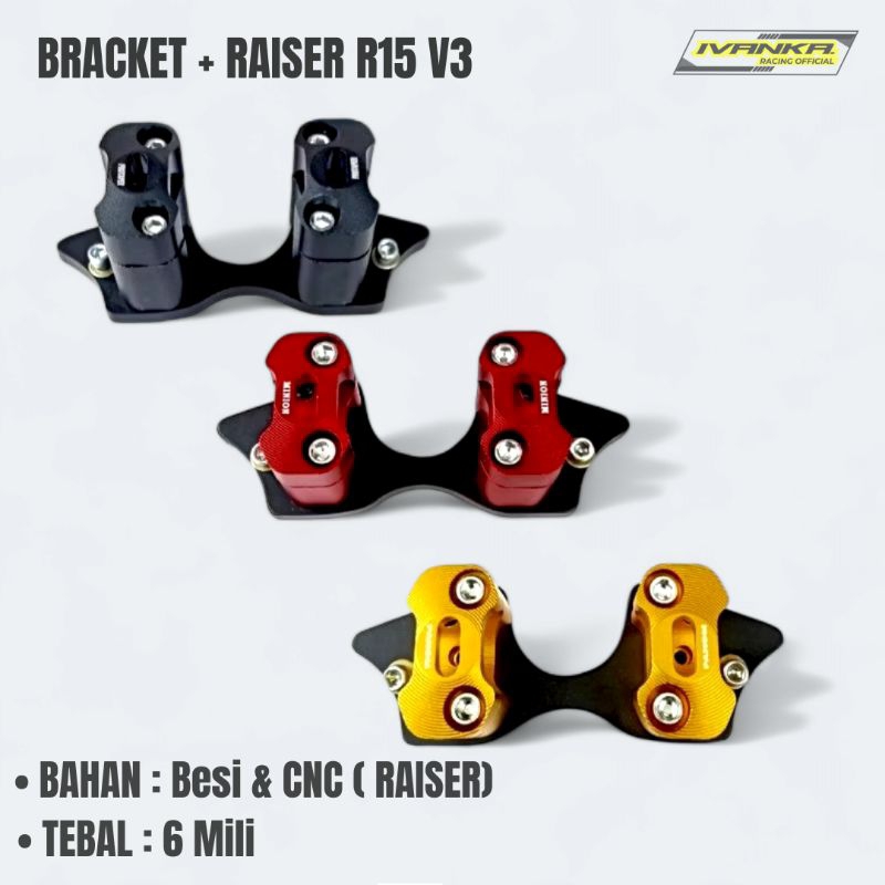 Breket Dudukan Plus Raiser Stang RZR Fatbar Baplang Yamaha R15 V3 VVA Braket Dudukan Stang R15 V3 VV
