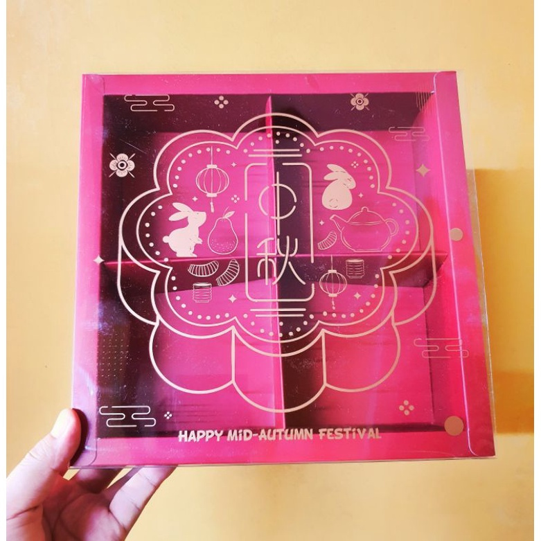 

(5 pcs)box mooncake 100gr kardus kemasan kue bulan dus mika mooncake sekat 4