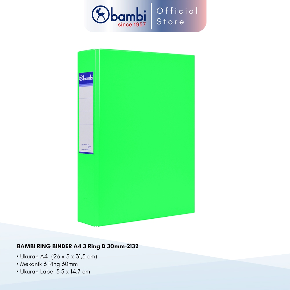 

Bambi Ring Binder A4 3 Ring D-Type Fluoro Green MID SIZE 30 mm