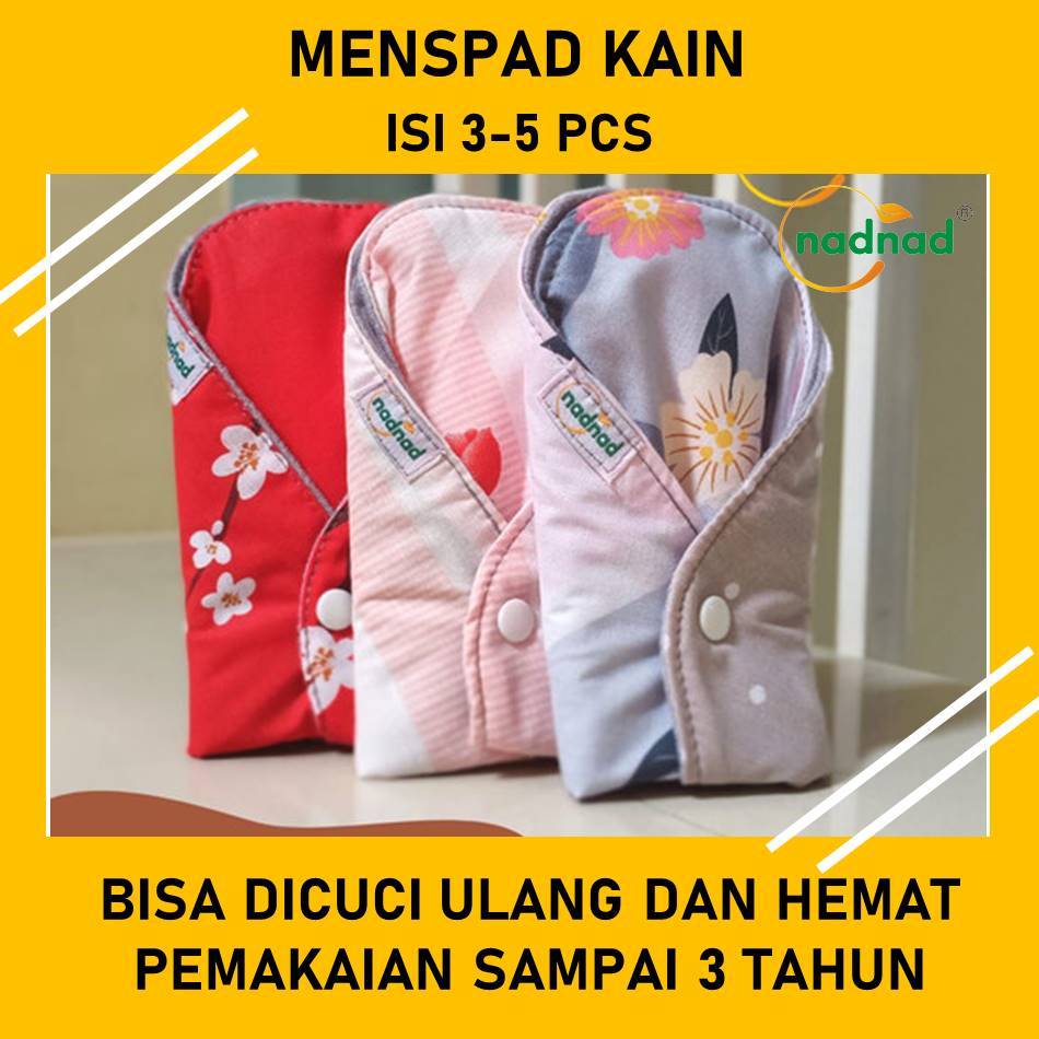 Nadnad Menspad Day 1 Pack Isi 4 Pcs Pembalut Kain Wanita Cuci Ulang, Panjang 27cm