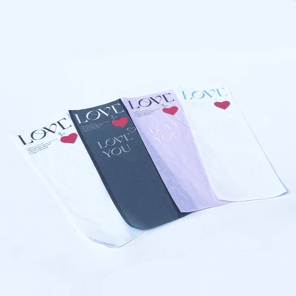 

1Pak Plastik Bunga Satuan LOVE Bening Besar Kecil Kantong Mawar Wrapping Korea