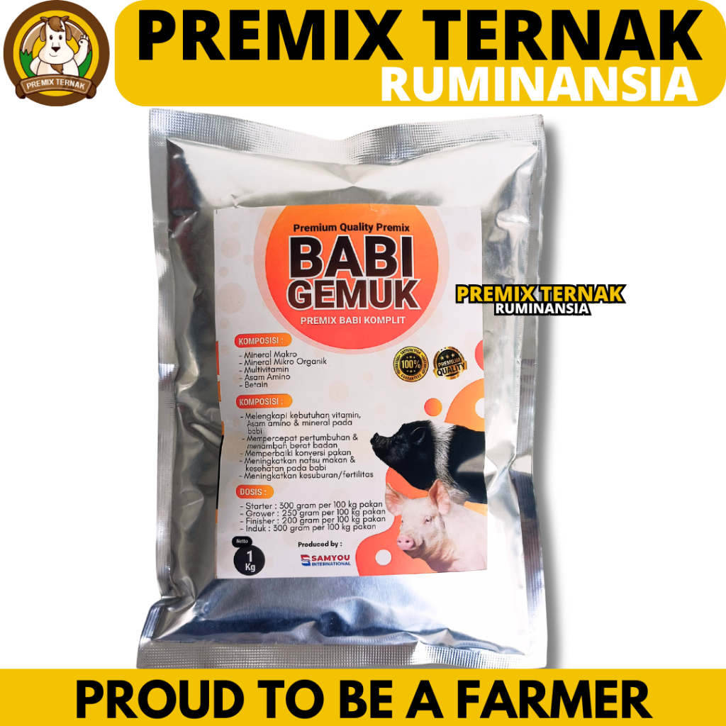 PREMIX BABI GEMUK 1 KG - Premix Babi Suplemen Vitamin Penggemuk Babi & Menambah Nafsu Makan Babi Cam