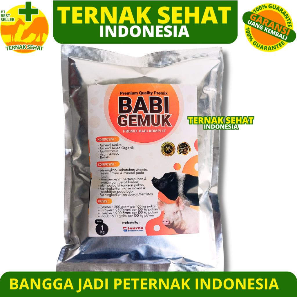 PREMIX BABI GEMUK 1 KG - Premix Babi Suplemen Vitamin Penggemuk Babi & Menambah Nafsu Makan Babi Cam