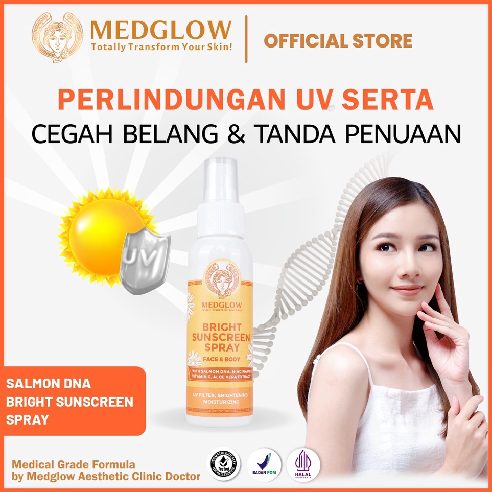 KODE Y78K MEDGLOW CLINIC SPF 5 PA SALMON DNA BRIGHTENING SUNSCREEN SPRAY 1 ML UV A UV B PROTECTION W