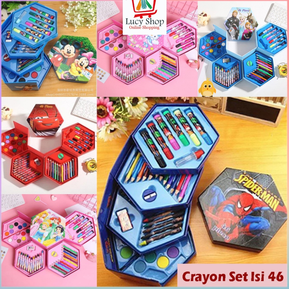 

KODE R6D2 Crayon Set Isi 46 Pensil Warna Spidol Cat Air Alat Lukis Mewarnai Kartun Anak