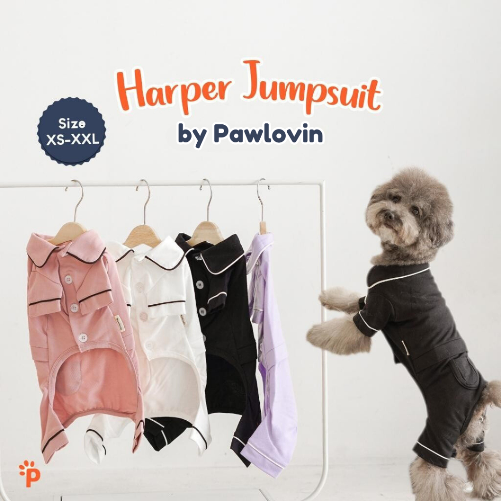 Pawlovin Harper Jumpsuit Pajamas - Baju Tidur Anjing Kucing Jantan Betina - Puppy Kitten Jumpsuit- P