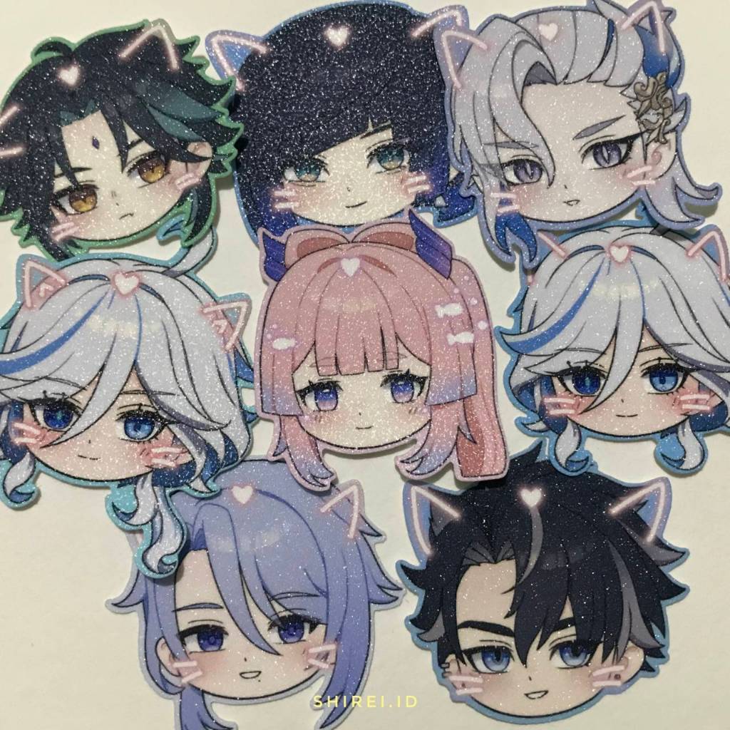 Die-cut Sticker Glitter Fanmerch Genshin Impact Neuvillette Wriothesley Ayato Kokomi Xiao Yelan Furi