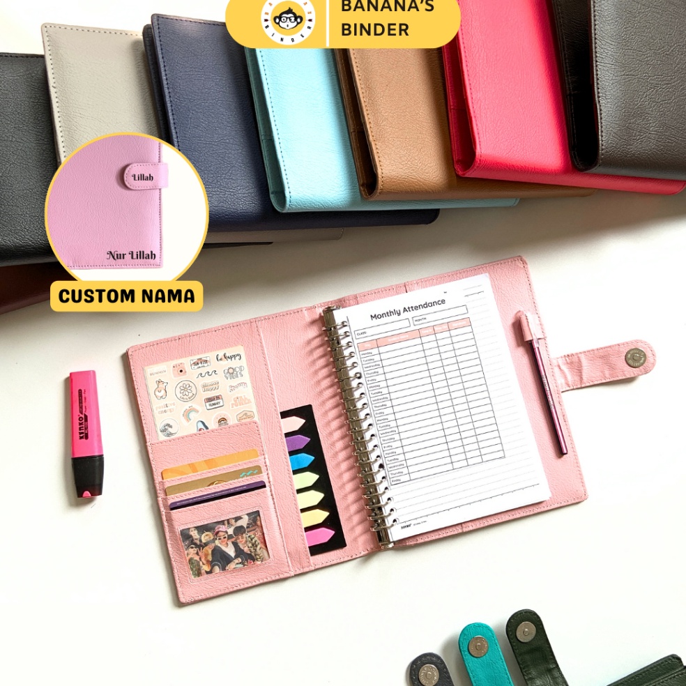 

KODE H6O5 Binder Polos Kulit Premium Tebal A5 2 Ring Custom Nama FREE Kertas Pulpen