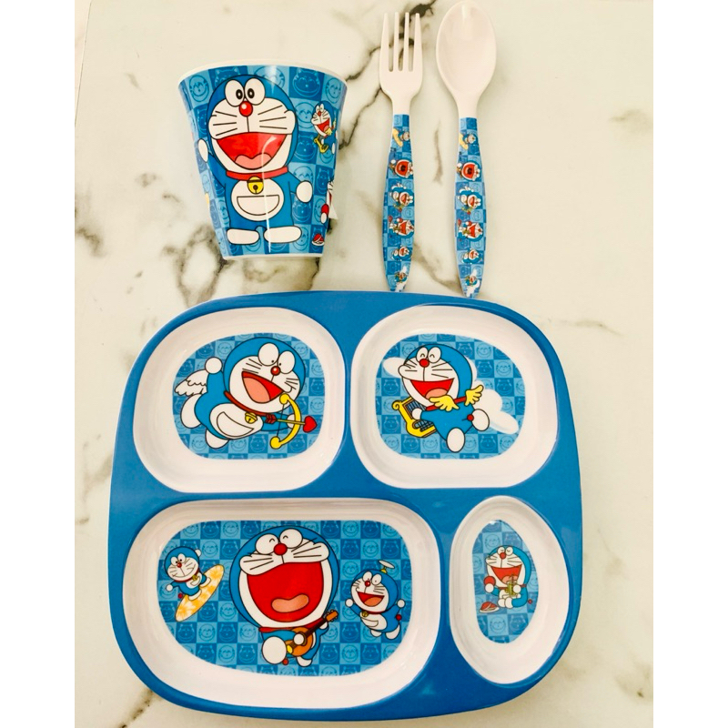 PAKET 3in1 piring gelas sendok plate set spiderman doraemon hk
