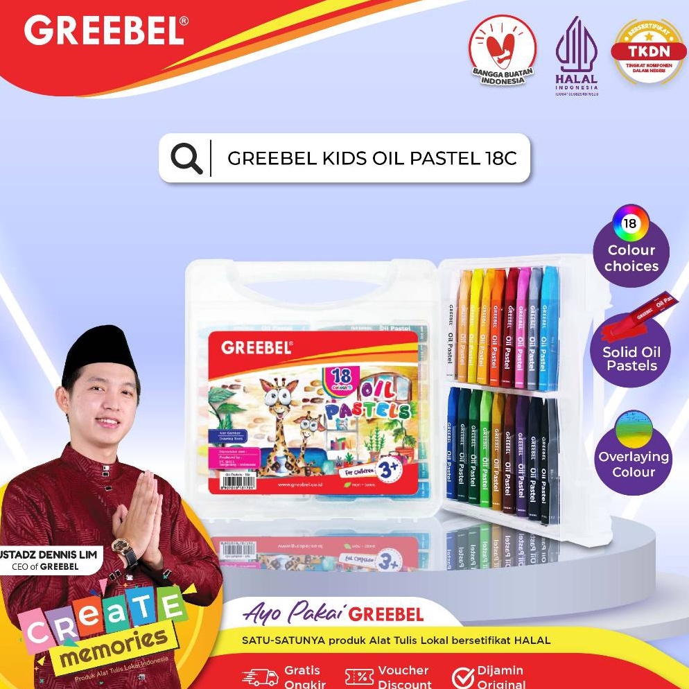 

KODE O7G9 GREEBEL Crayon Krayon Kids Oil Pastel 18 Warna 18C tdk berdebu cerah utk anak sekolah art tdk beracun