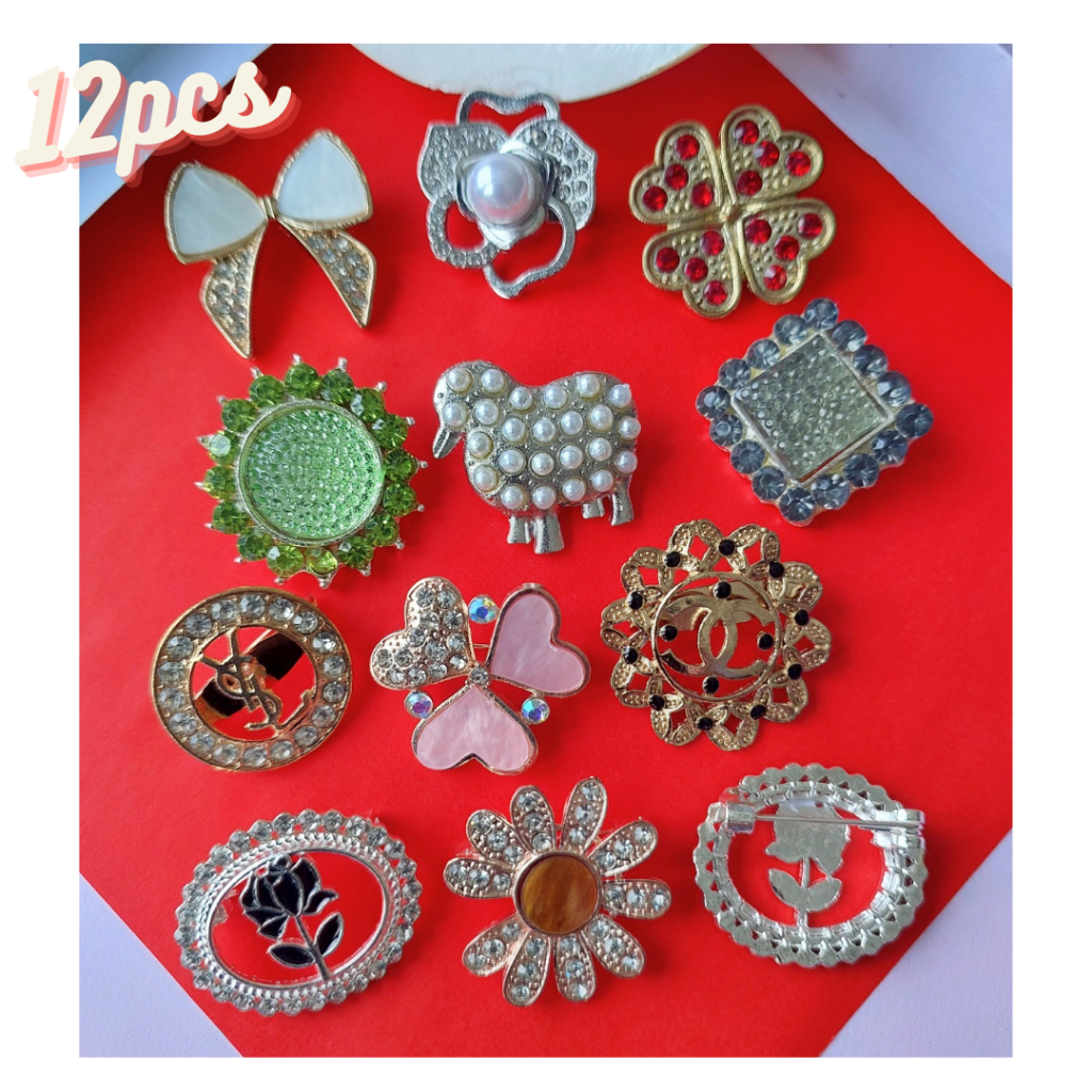 12 Pcs Bros Dagu Lusinan Peniti Jilbab Pin Hijab Dagu Campur