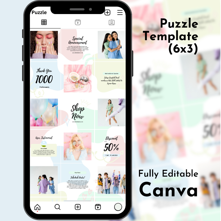 Desain Template Canva Puzzle Instagram Feed/Post | Premium Desain Puzzle | Bisa Diedit di Canva | Gr