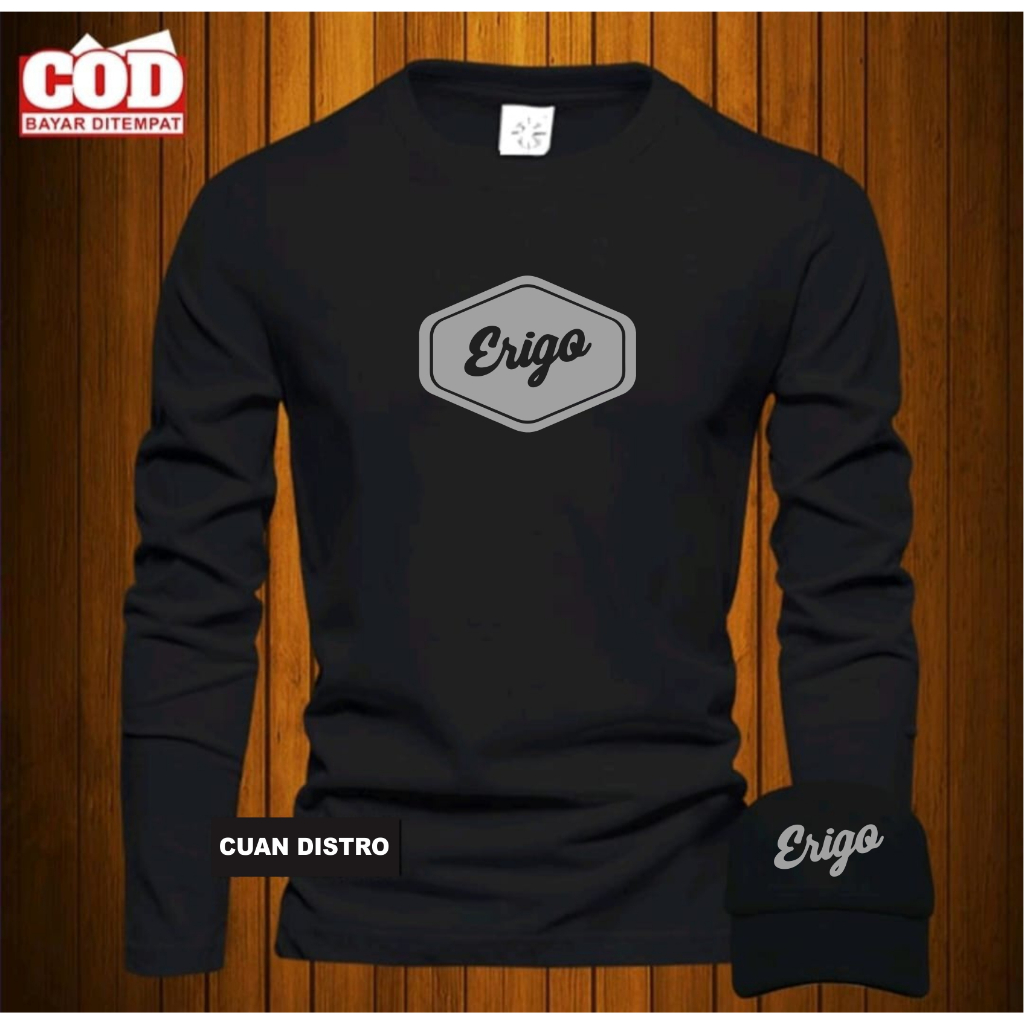 Bonus Topi  Baju Style Distro Clothing Kaos Pria Lengan Panjang / Tshirt Distro Logo Erigo Terbaru T