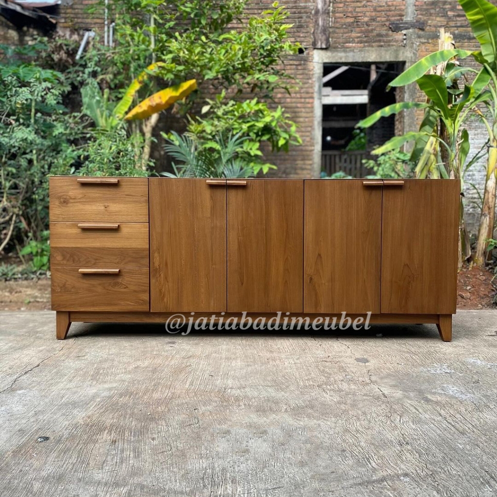 Meja Bufet Tv Minimalis Kayu Jati, Buffet Rak Tv Kabinet Tv Minimalis Kayu Jati