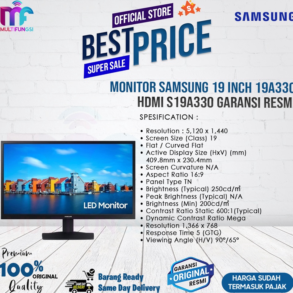Monitor Samsung 19 inch 19A33 HDMI S19A33 Garansi Resmi j O2I5