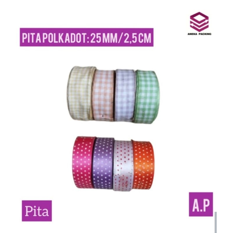 

Pita Satin Polkadot 25 mm (2,5 cm) /pita kain kotak- kotak/pita kain/pita kain polkadot