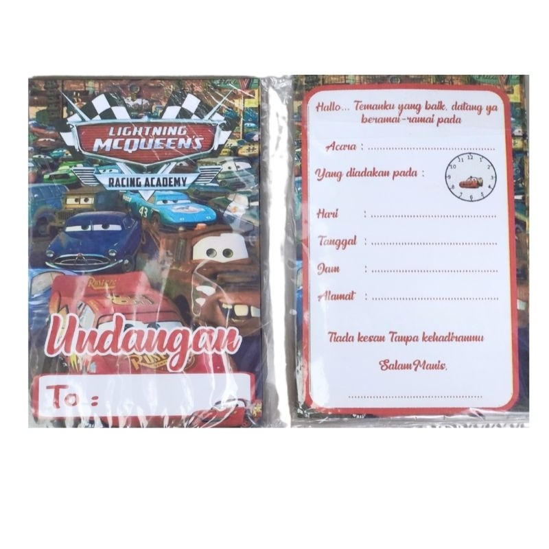 Kartu undangan CARS MCQUEEN kartu undangan ulang tahun anak tema CARS MCQUEEN birthday invitation ca