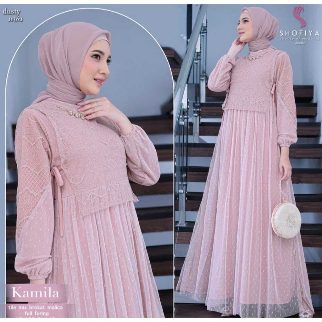 RS-id | Kamilla Dres Wanita Tille Dot Full Puring Mix Brukat Malika