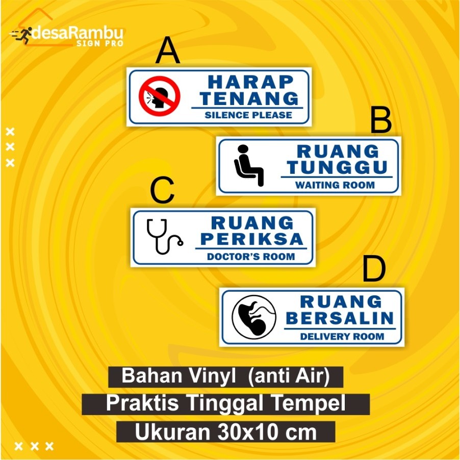 

Stiker Akrilik Rambu Sign Informasi Ukuran 30 cm x 10 cm Harap tenang /Ruang tunggu/ Ruang periksa/Ruang bersalin