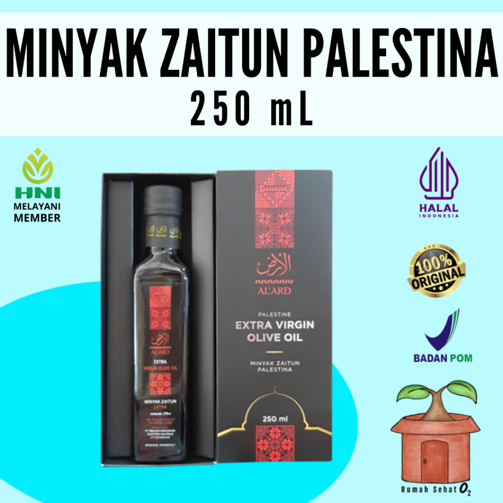 Minyak Zaitun Palestina Extra Virgin Olive Oil 250 mL Al’Ard HNI HPAI Al-Ard Jantung Kolesterol
