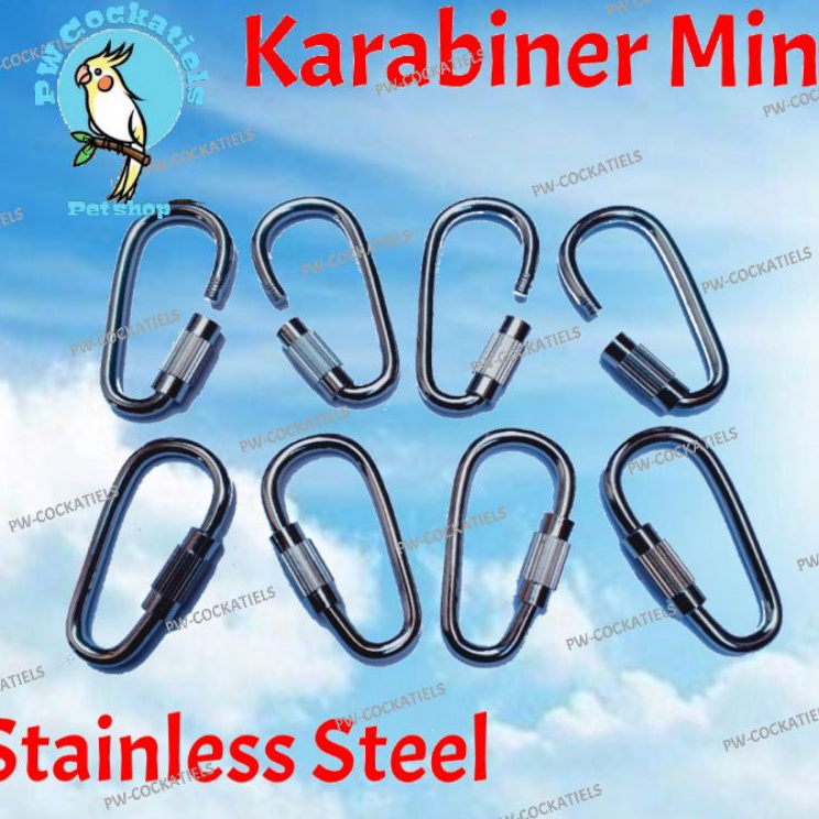Hadir Irit  Carabiner Mini Stainless Karabiner Mini Ulir Kecil Screw Lock