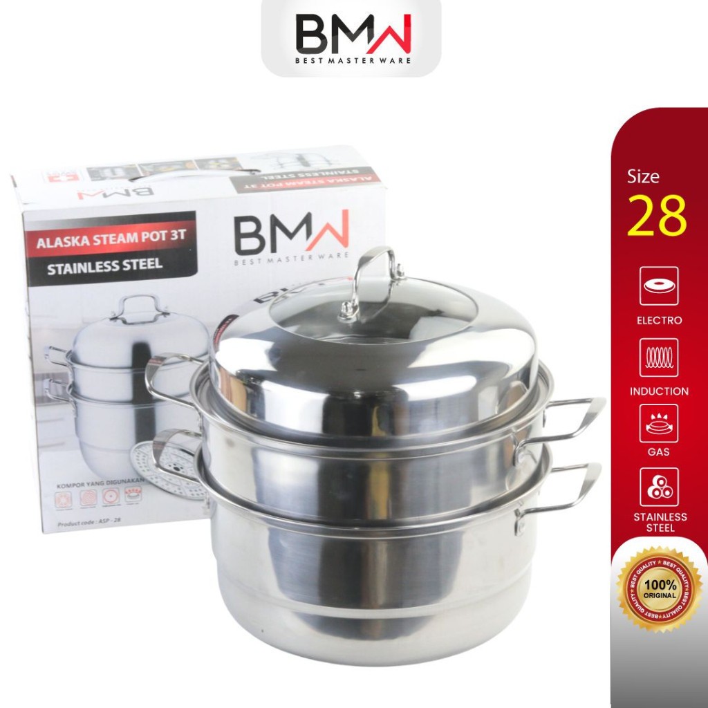 BMW Panci Kukus Siomay Dimsum Bakpao Nasi Tim Steamer 2 Tingkat Dandang Stainless Steel Susun 3 BATA